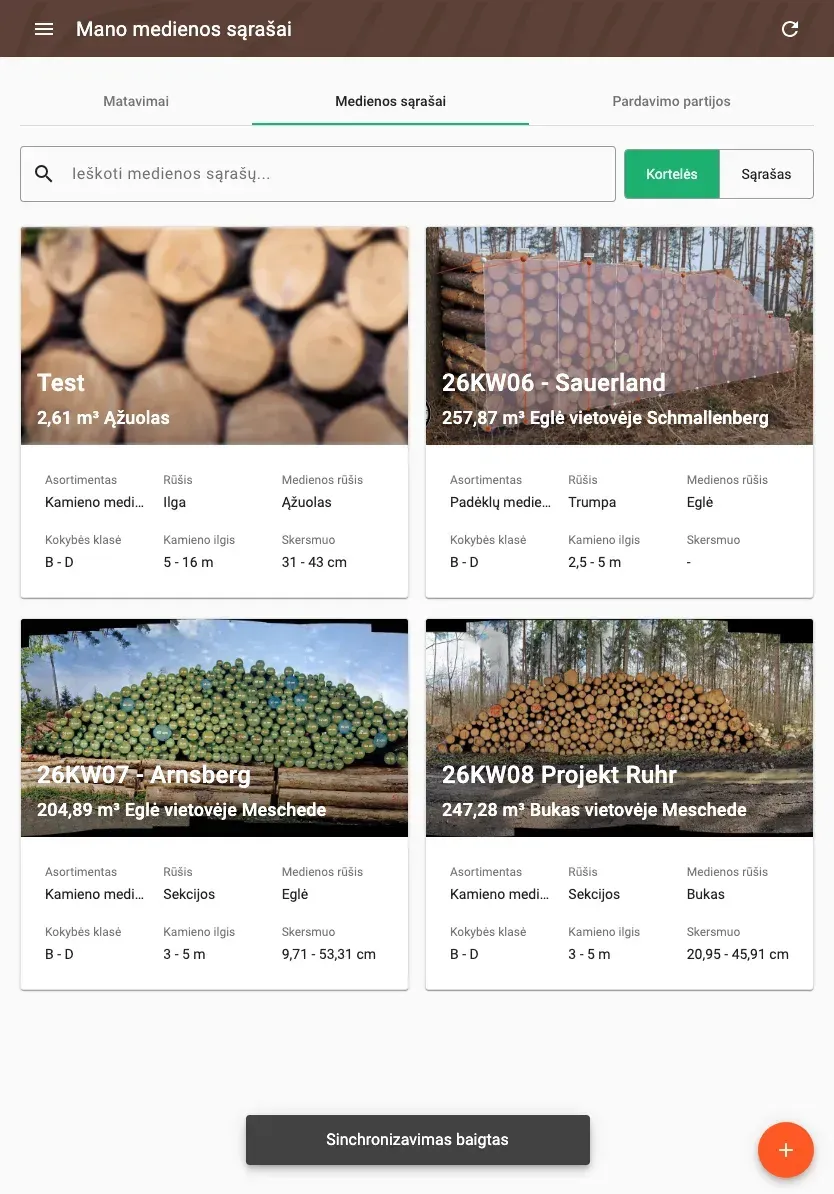 Wood-list overview with assortment, volume and species