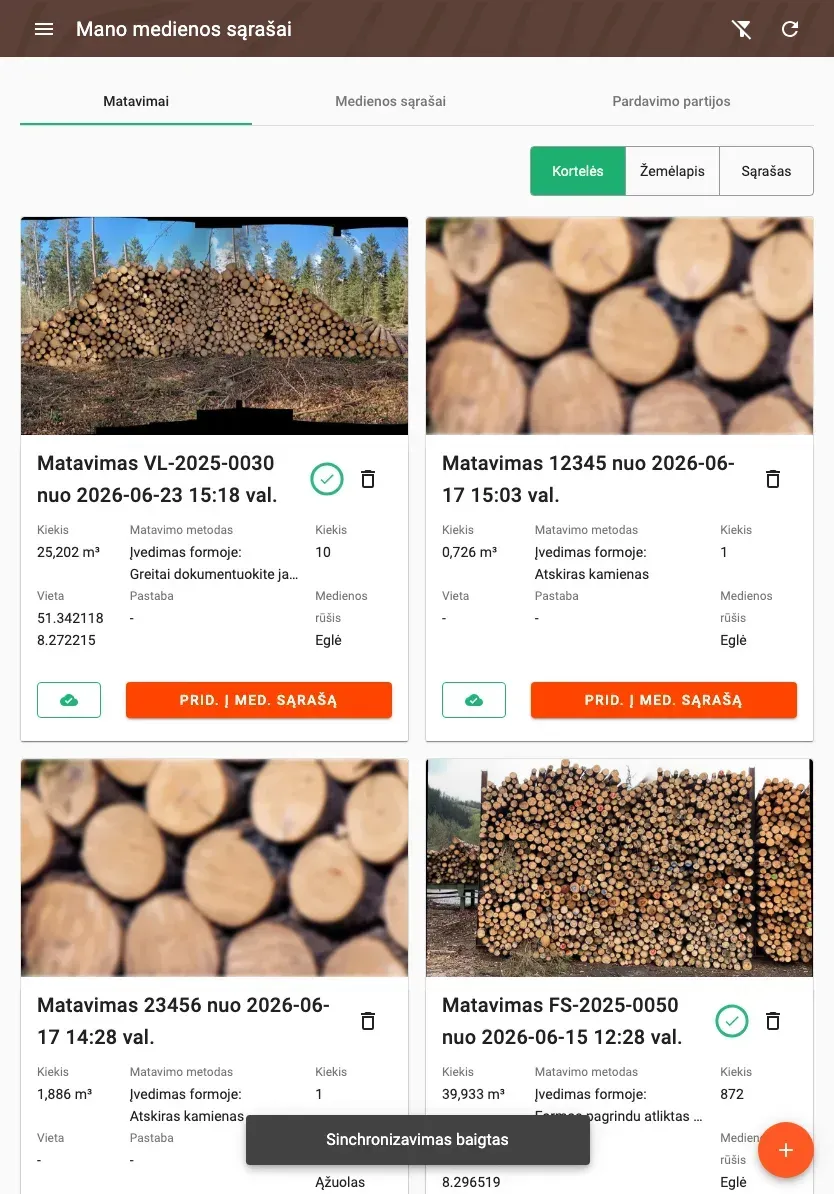 Measurement overview with photos and filters in the Forstify app