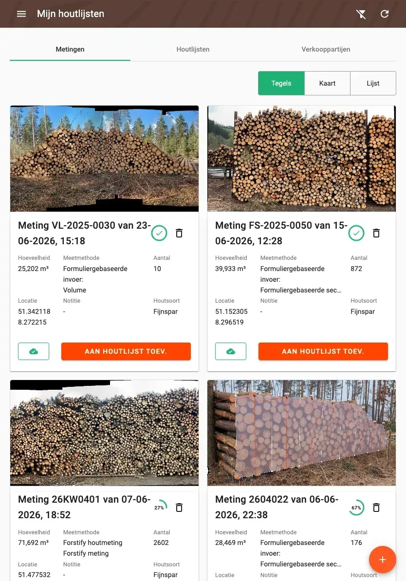 Measurement overview with photos and filters in the Forstify app