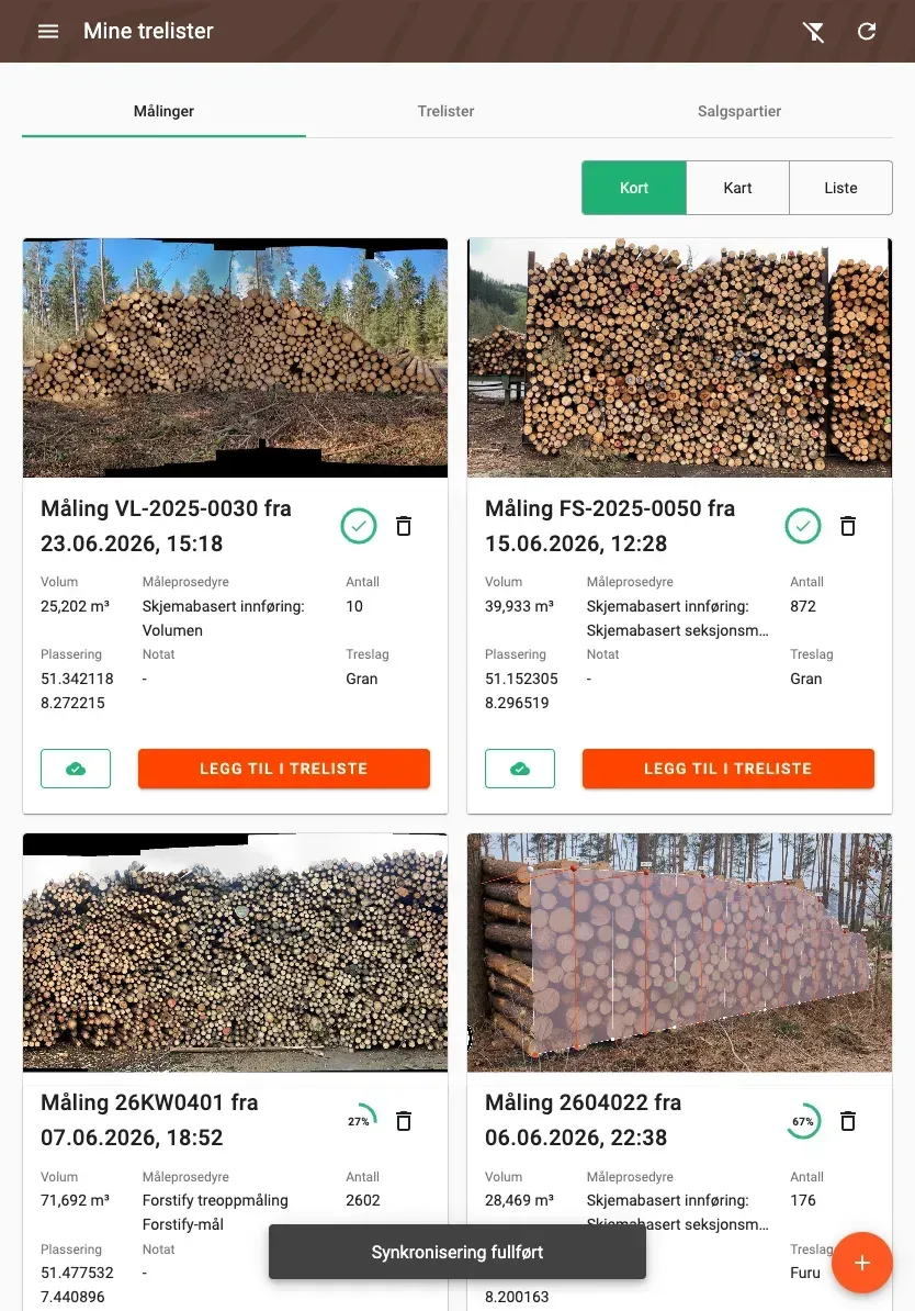 Measurement overview with photos and filters in the Forstify app