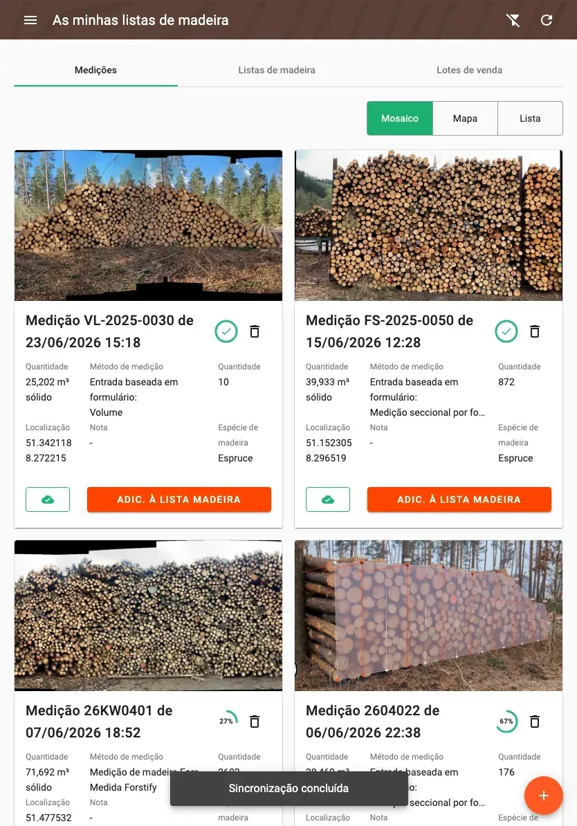 Measurement overview with photos and filters in the Forstify app
