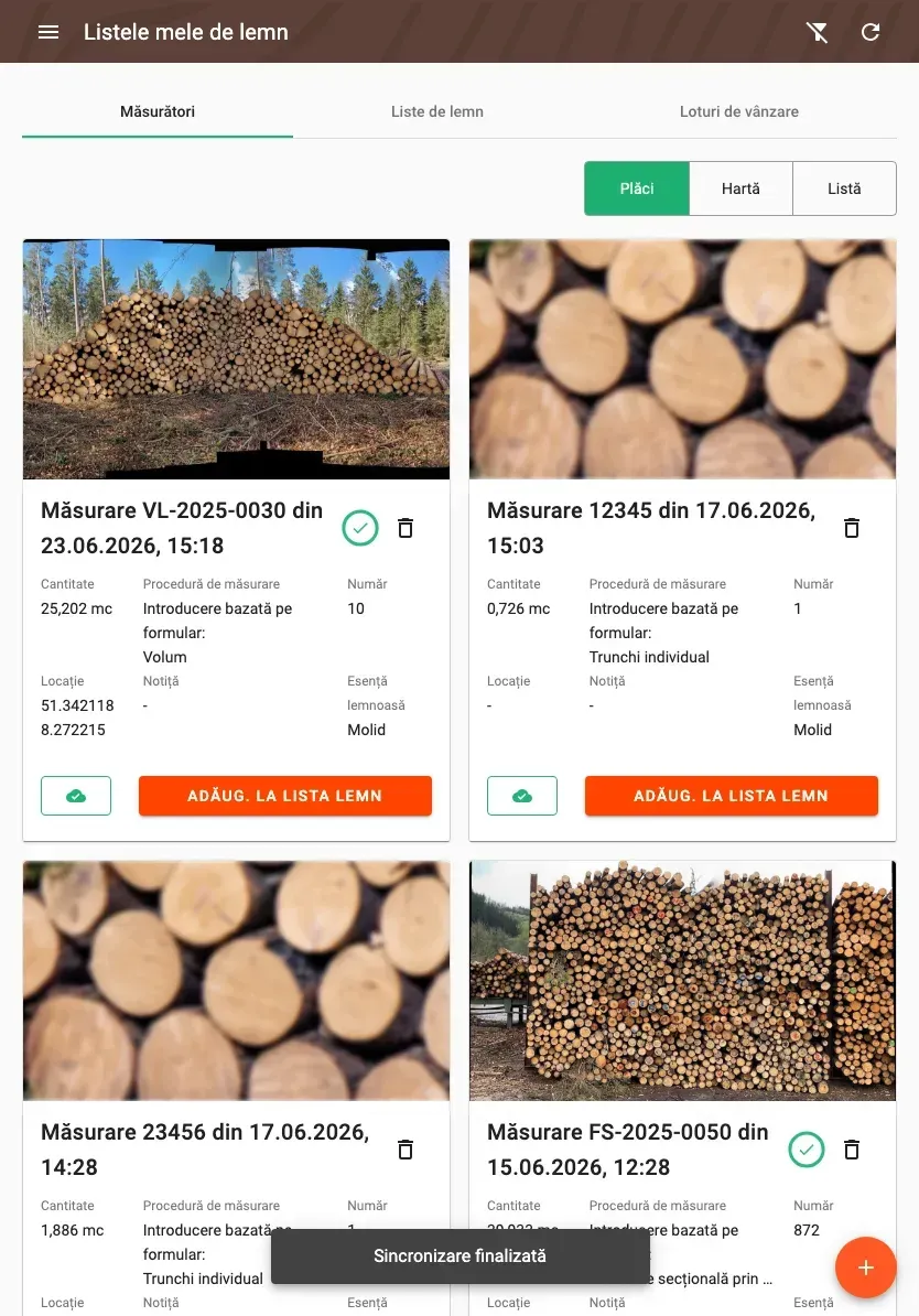 Measurement overview with photos and filters in the Forstify app
