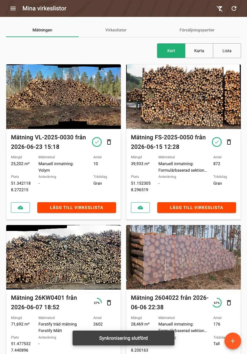 Measurement overview with photos and filters in the Forstify app