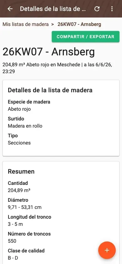 Distribución de las clases de calidad de una lista de madera