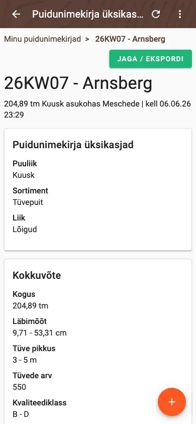 Puidunimekirja kvaliteediklasside jaotus