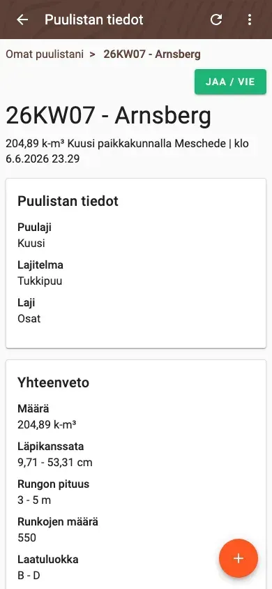 Puulistan laatuluokkien jakauma