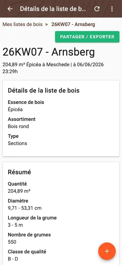 Répartition des classes de qualité d’une liste de bois