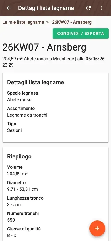 Distribuzione delle classi di qualità di una lista legname