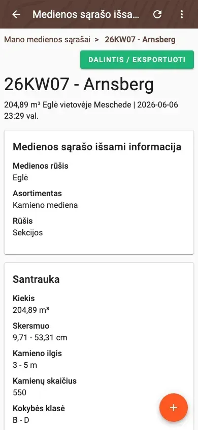 Medienos sąrašo kokybės klasių pasiskirstymas