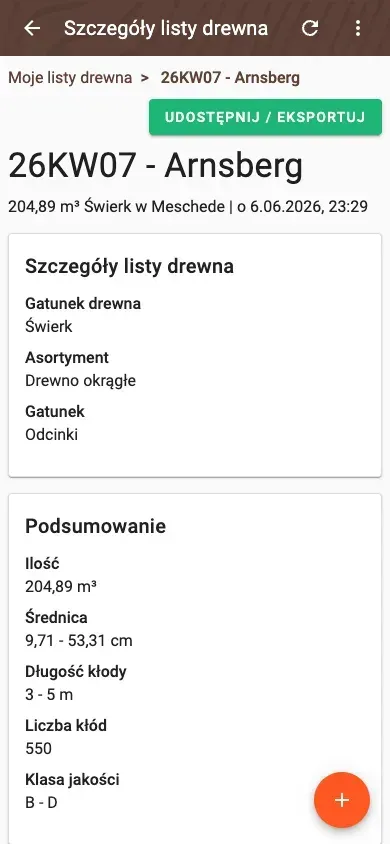 Rozkład klas jakości listy drewna