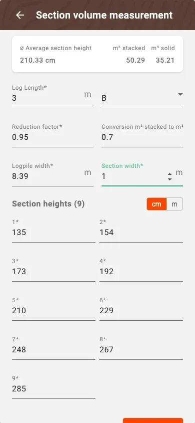 New sectional measurement with calculated volume