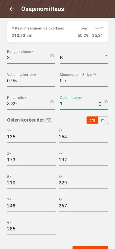 Uusi sektiomittaus lasketulla tilavuudella