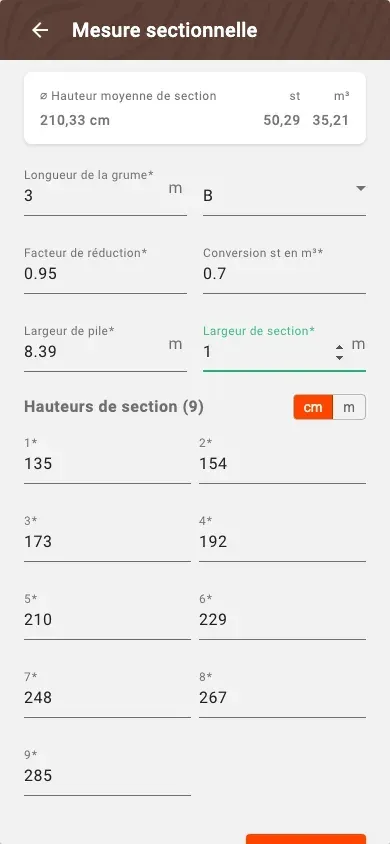 Nouvelle mesure de volume par section avec volume calculé
