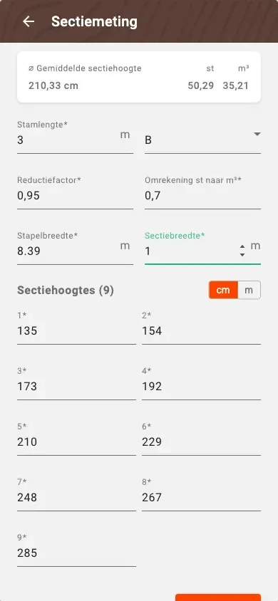 Nieuwe sectiemeting met berekend volume