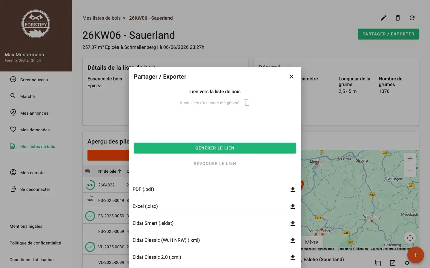 Share and export a wood list – PDF, Excel, ELDAT