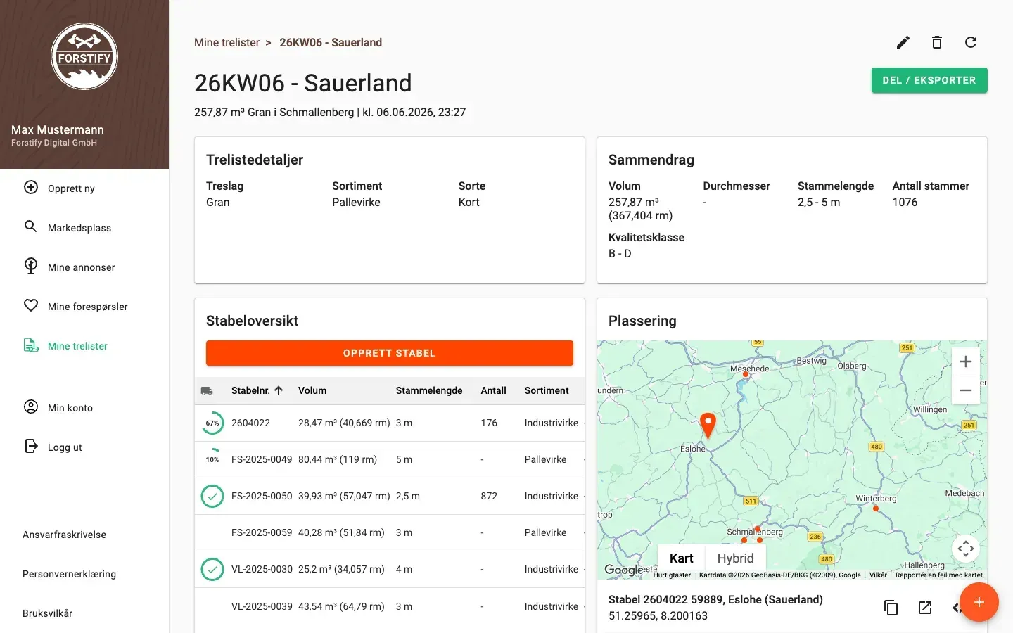 Share and export a wood list – PDF, Excel, ELDAT
