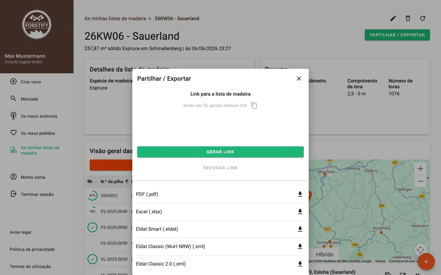 Share and export a wood list – PDF, Excel, ELDAT