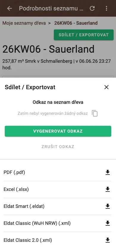 Share and export a wood list – PDF, Excel, ELDAT