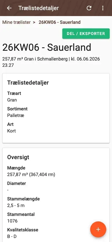 Share and export a wood list – PDF, Excel, ELDAT