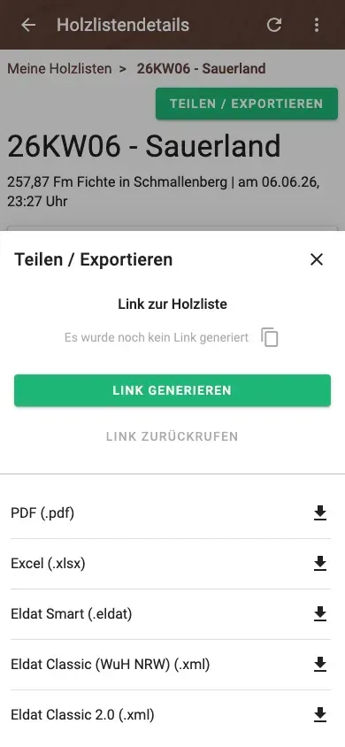 Holzliste teilen und exportieren – PDF, Excel, ELDAT