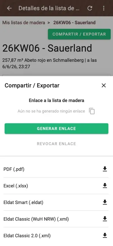 Share and export a wood list – PDF, Excel, ELDAT
