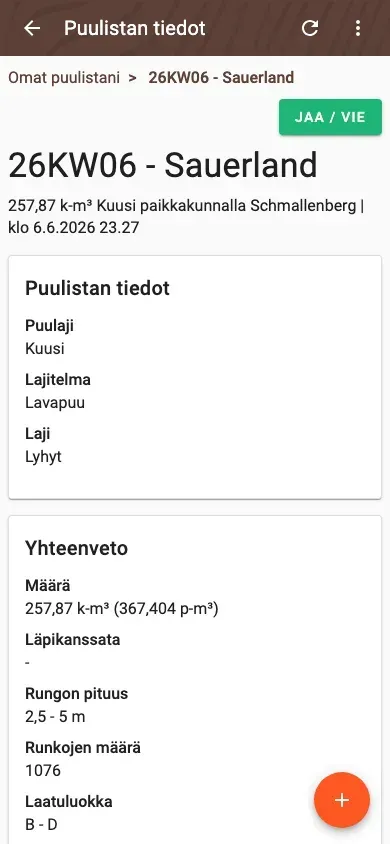 Share and export a wood list – PDF, Excel, ELDAT