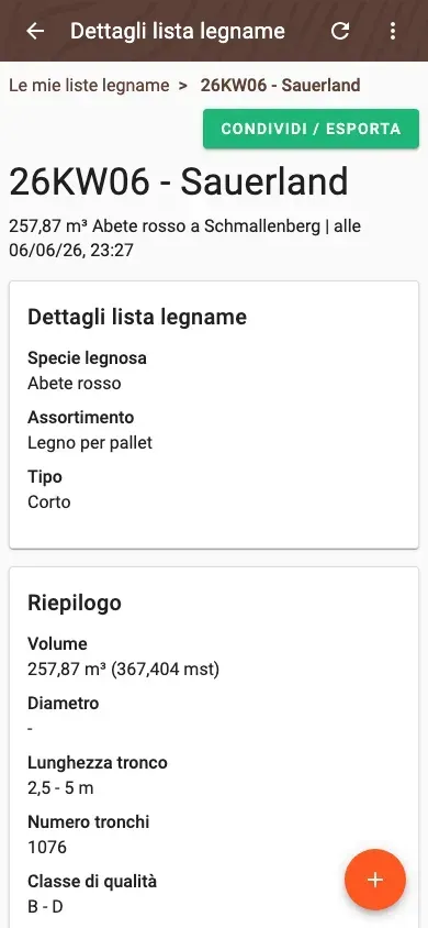 Share and export a wood list – PDF, Excel, ELDAT