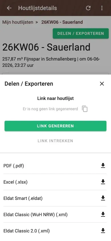 Share and export a wood list – PDF, Excel, ELDAT