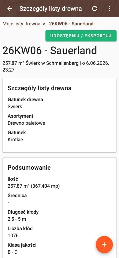 Share and export a wood list – PDF, Excel, ELDAT