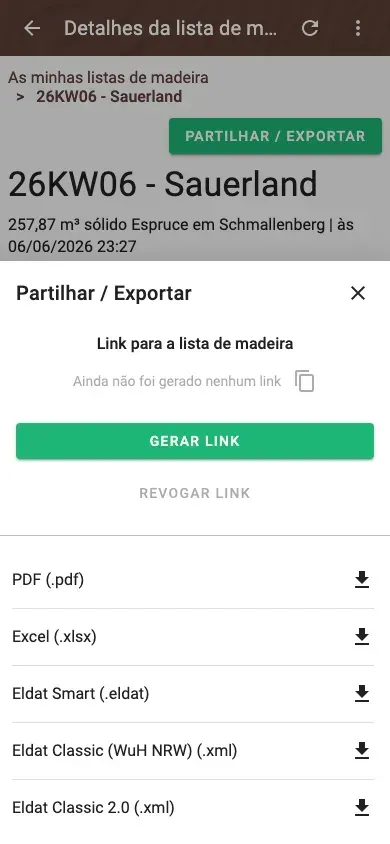 Share and export a wood list – PDF, Excel, ELDAT