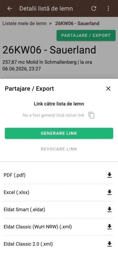 Share and export a wood list – PDF, Excel, ELDAT