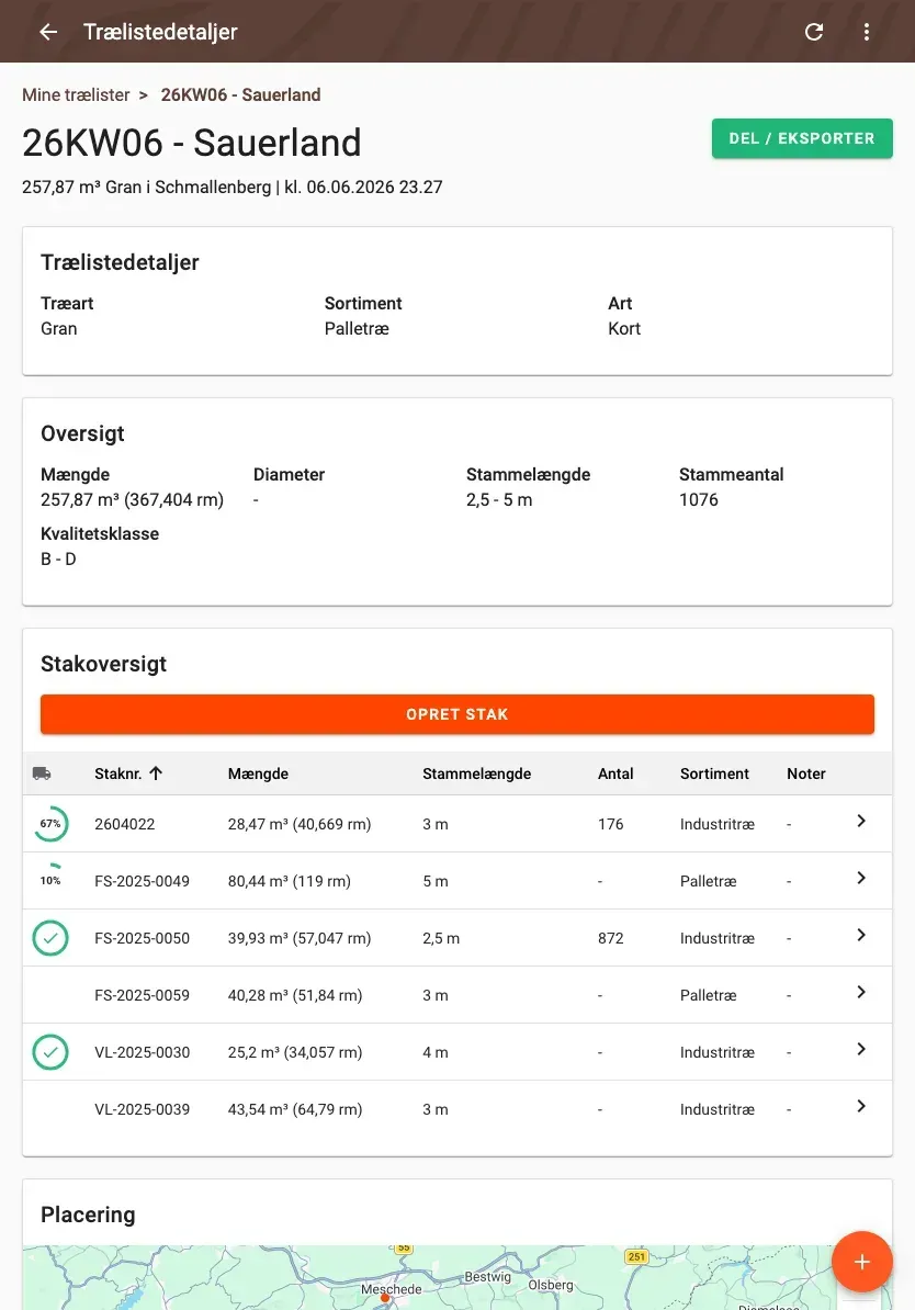 Share and export a wood list – PDF, Excel, ELDAT