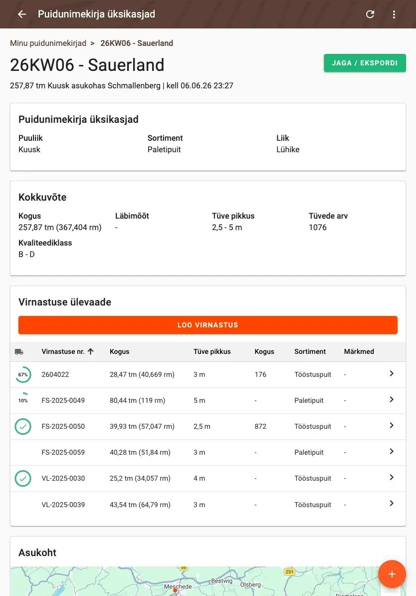 Share and export a wood list – PDF, Excel, ELDAT