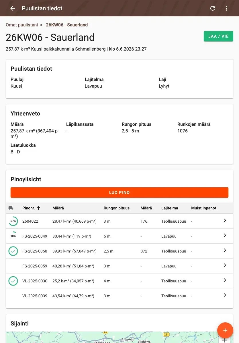 Share and export a wood list – PDF, Excel, ELDAT