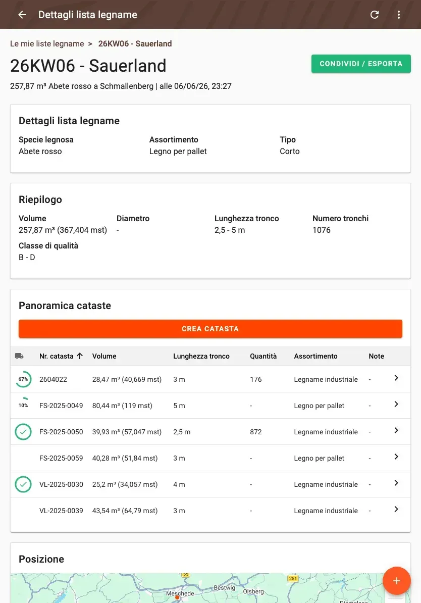 Share and export a wood list – PDF, Excel, ELDAT