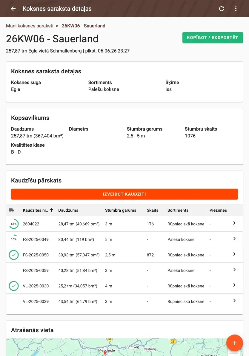 Share and export a wood list – PDF, Excel, ELDAT