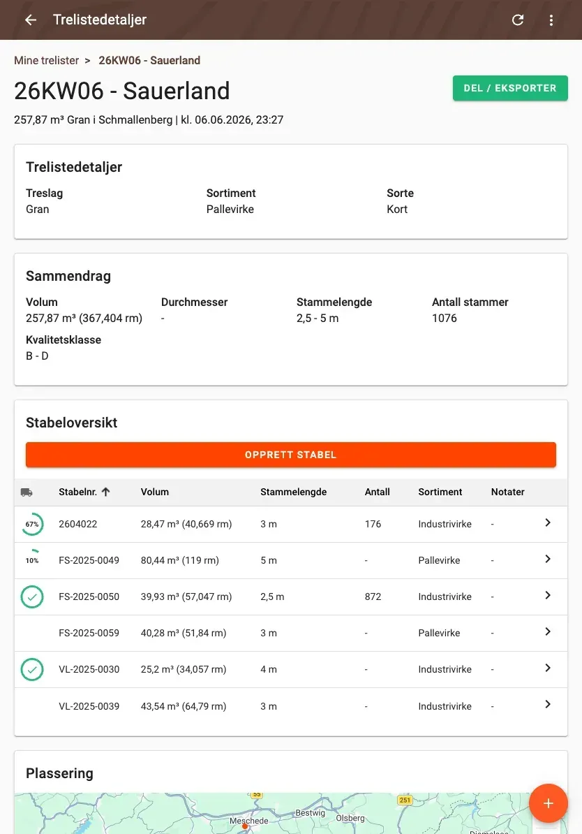 Share and export a wood list – PDF, Excel, ELDAT