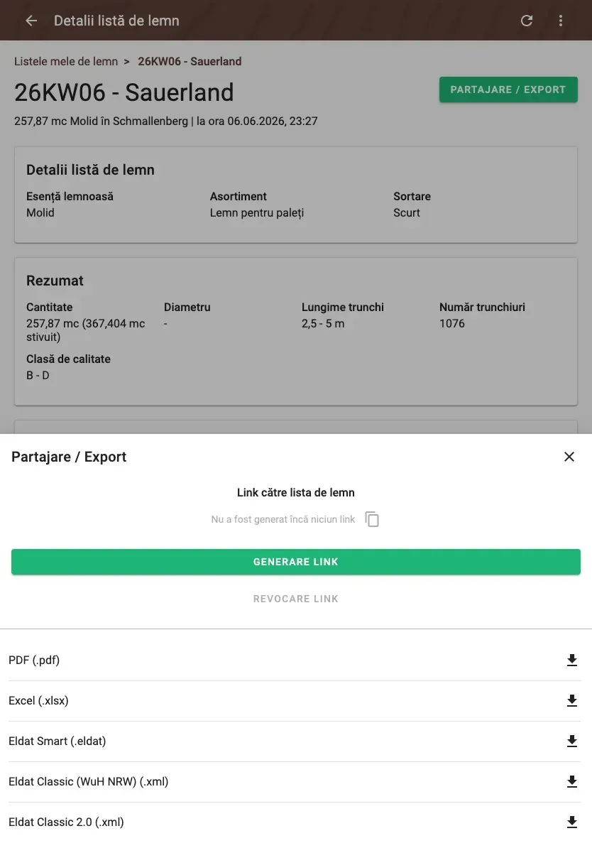 Share and export a wood list – PDF, Excel, ELDAT