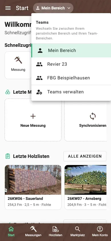 Bereichswechsler mit persönlichem Bereich und zwei Team-Bereichen