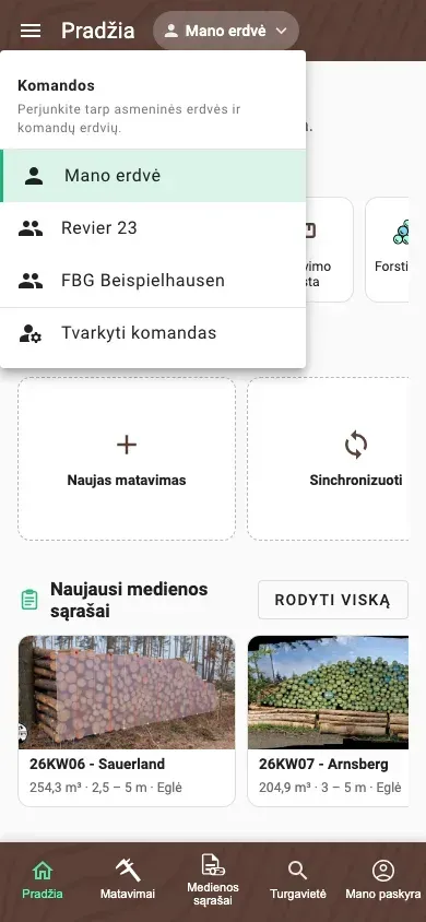 Erdvių perjungiklis su asmenine erdve ir dviem komandų erdvėmis