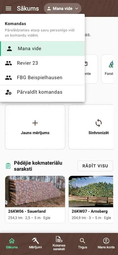 Vides pārslēdzējs ar personīgo vidi un divām komandu vidēm