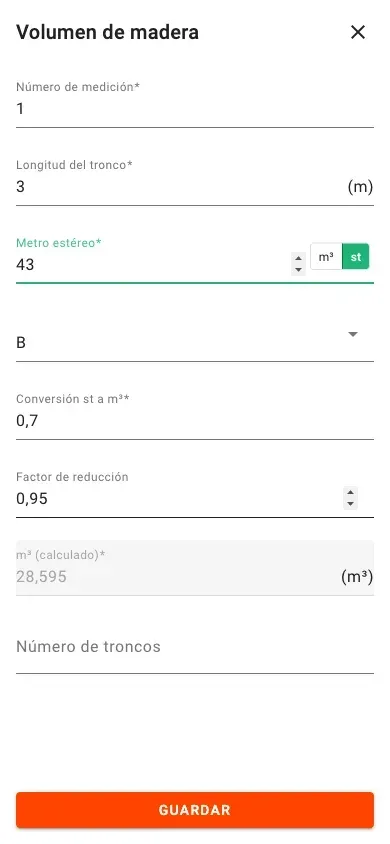 Nueva medición de volumen con introducción de m³ apilado