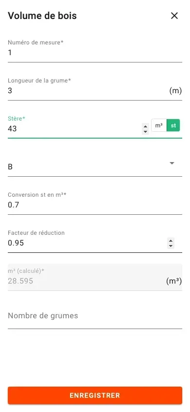 Nouvelle mesure de volume avec saisie en stère