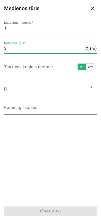 Naujas tūrio matavimas su erm įvestimi
