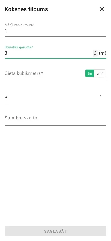 Jauna tilpuma mērīšana ar bm³ ievadi