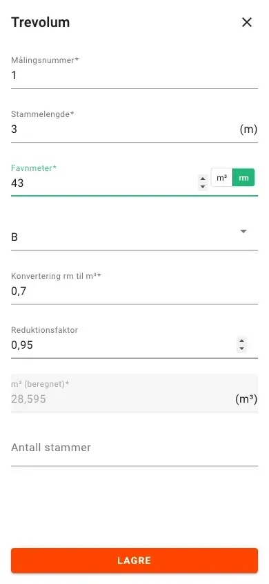 Ny volummåling med lm³-inndata