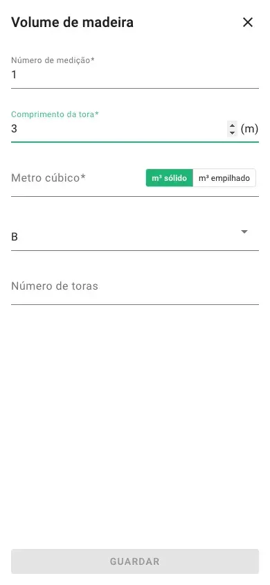 Nova medição de volume com introdução de m³ empilhado