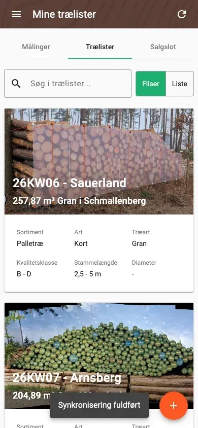 Oversigt over trælister med søgning