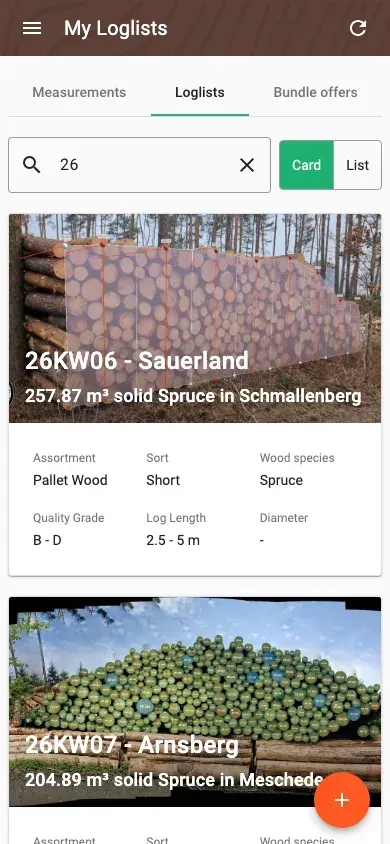 Wood-list overview with search