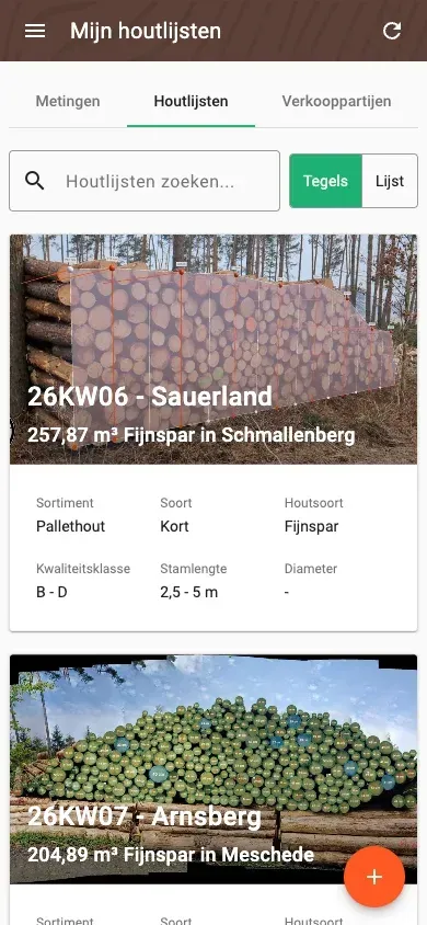 Houtlijstoverzicht met zoekfunctie